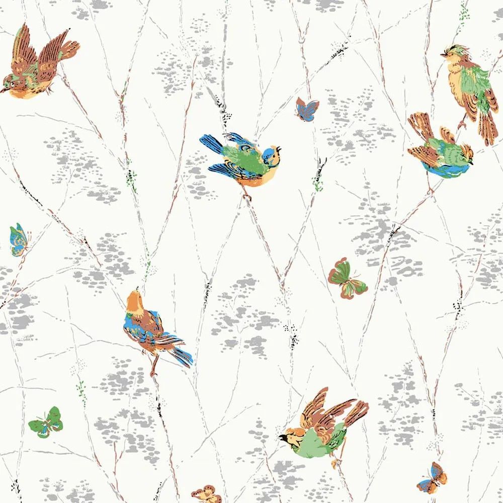 Aviary British Countryside Birds & Butterflies Natural Laura Ashley Wallpaper 115260