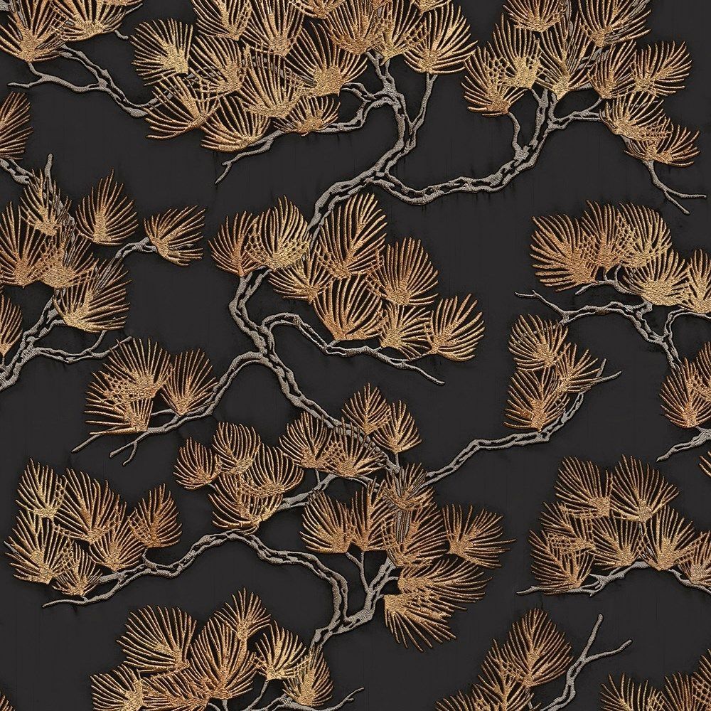 Stitch Pine Tree Black Vinyl Wallpaper WF121015