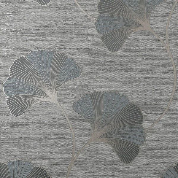 Miya Gingko Grey Textured Vinyl Wallpaper FD43149