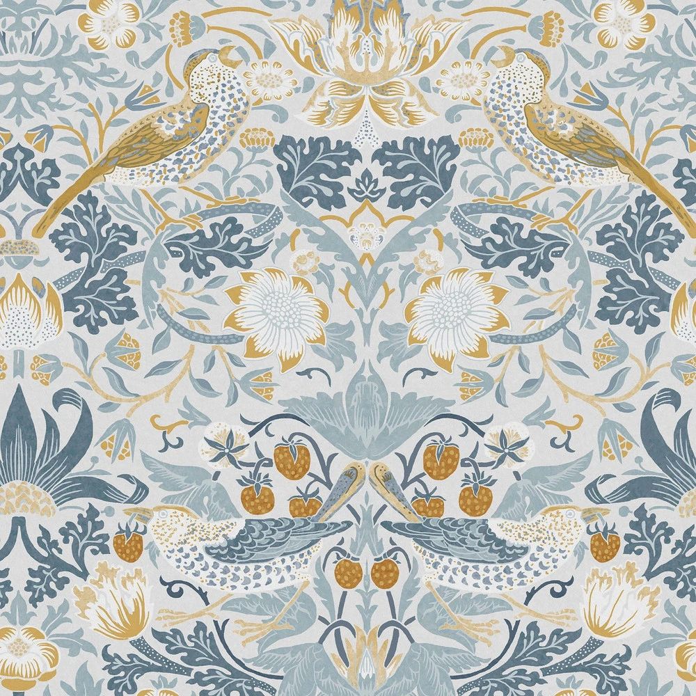 Strawberry Thief Soft Blue Renowned 1883 Wallpaper by William Morris 124232