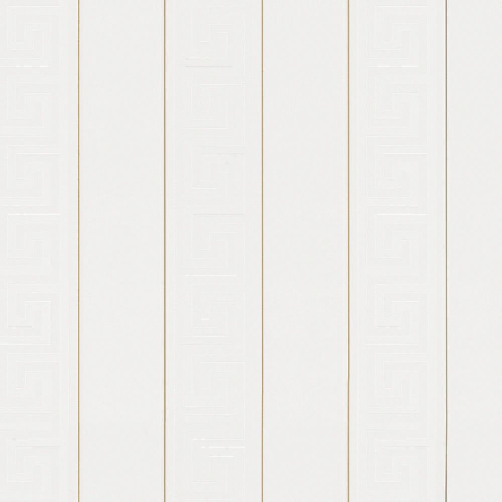 Greca Stripe White & Gold Luxury Vinyl Wallpaper 935241