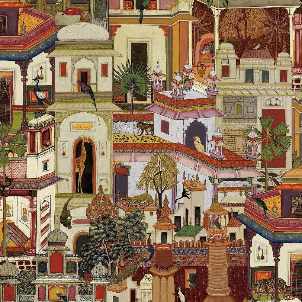 Animal City Moroccan Architectural Building Multicolour Wallpaper 13511