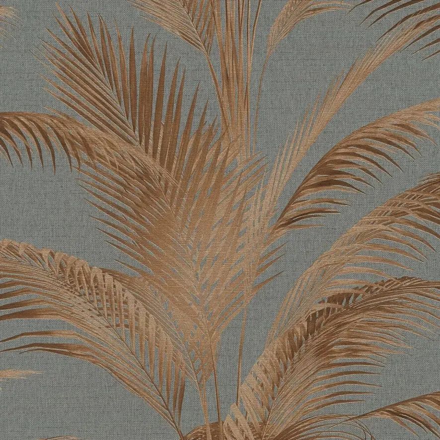 Metallic Palms Tropical Charcoal & Bonze Wallpaper