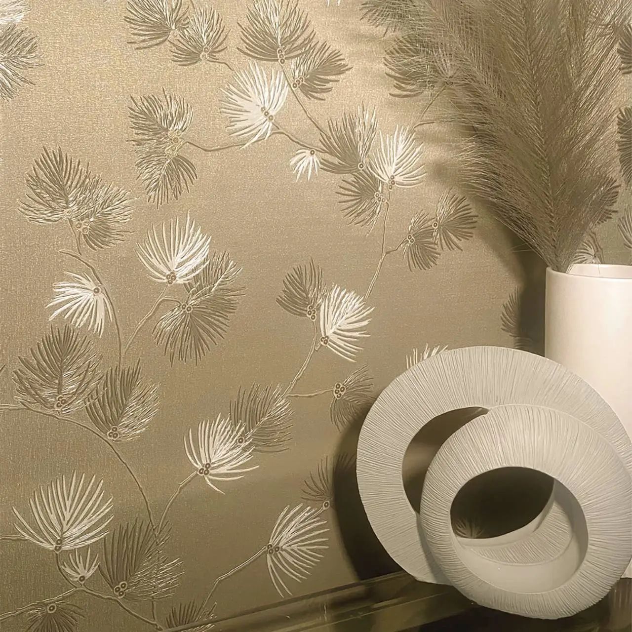Valentino Pine Leaf Trail Champagne Gold Luxury Vinyl Wallpaper 1933