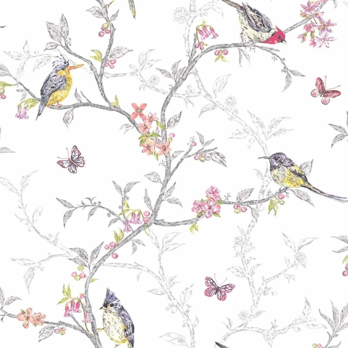 Phoebe Birds White Birds and Butterfly Wallpaper 98080