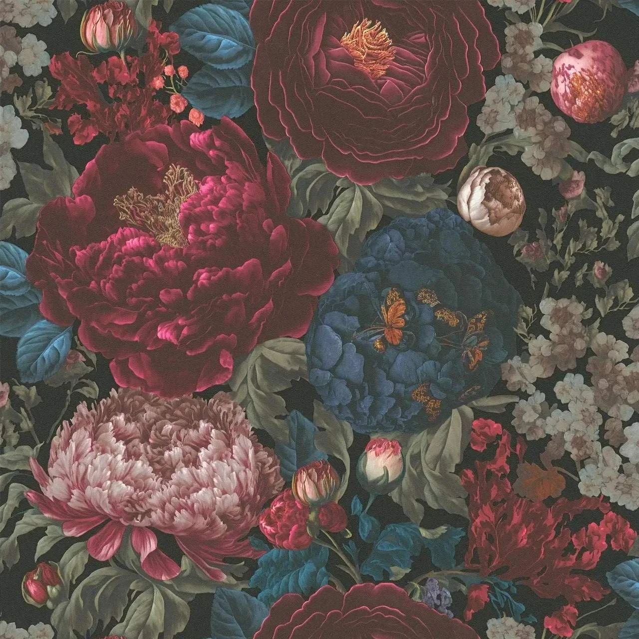 Michalsky Large Floral Red & Blue Non-Woven Wallpaper 39979-1