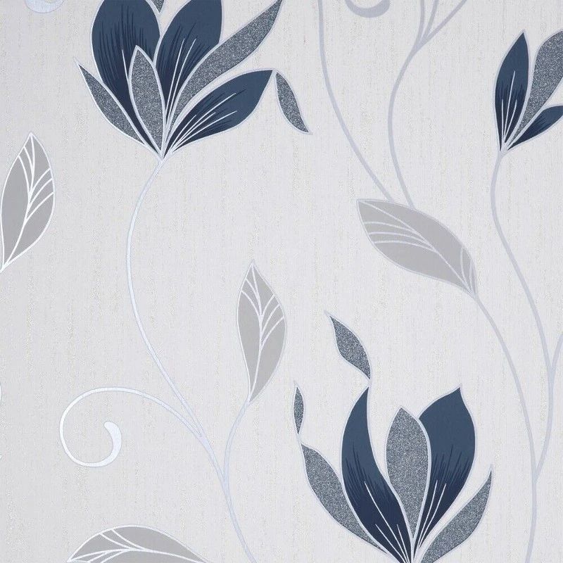 Synergy Floral Navy Vinyl Wallpaper M1716