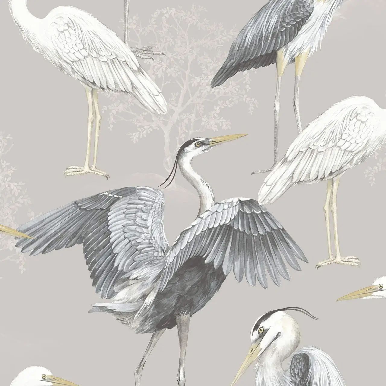 Dimension Heron Bird Greige Wallpaper 283937