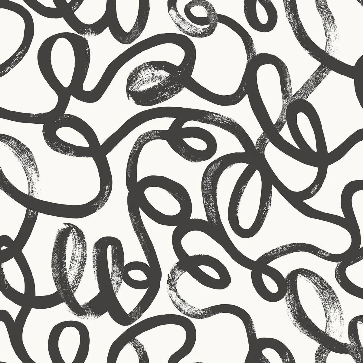 Squiggle Doodle Black & White Conversational Wallpaper 13360