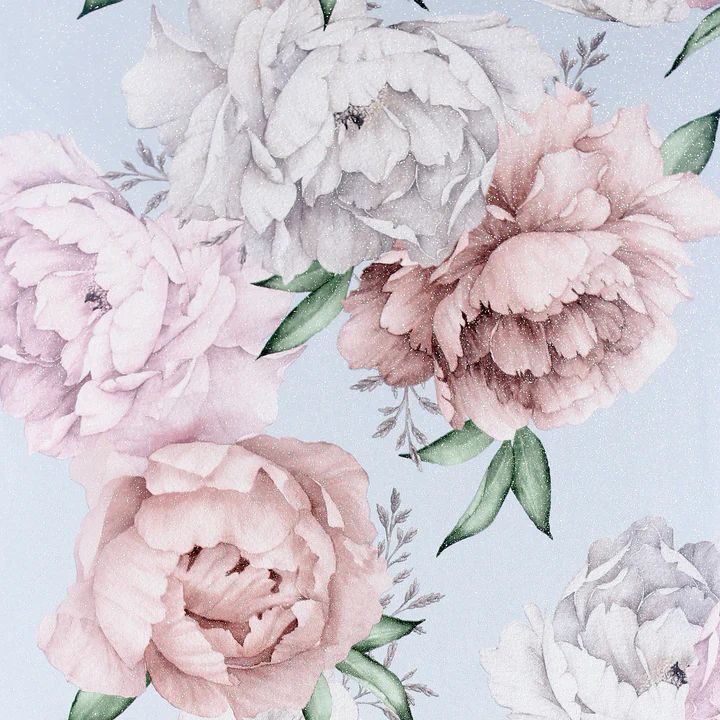 Mixed Peonies Mint & Pink Floral Wallpaper 251908