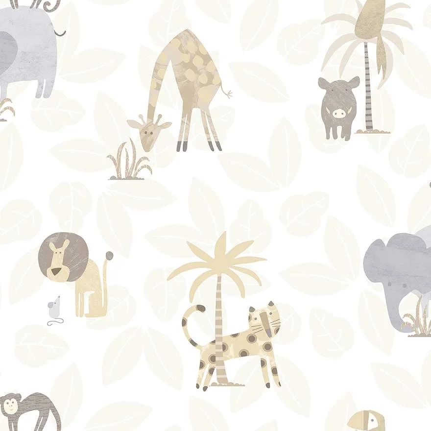 Jungle Friends Neutral Childrens Bedroom, Nursery, Playroom Wallpaper 12540