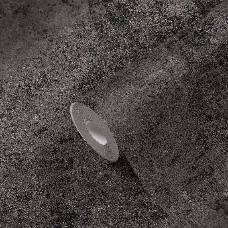 Distressed Carbon Concrete Charcoal Black Living Walls Collection Vinyl Wallpaper 37425-6