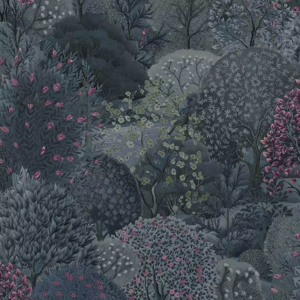 Tree Tapestry Navy & Berry Tranquil Forest Towering Trees Wallpaper 13691