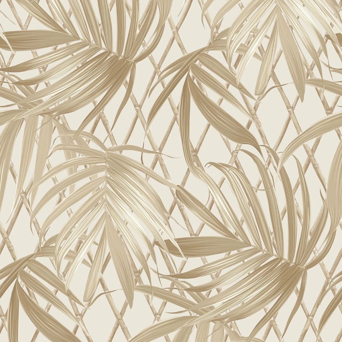 Paradise Palm Leaf Textured Heavyweight Vinyl Gold & Cream Wallpaper 539578