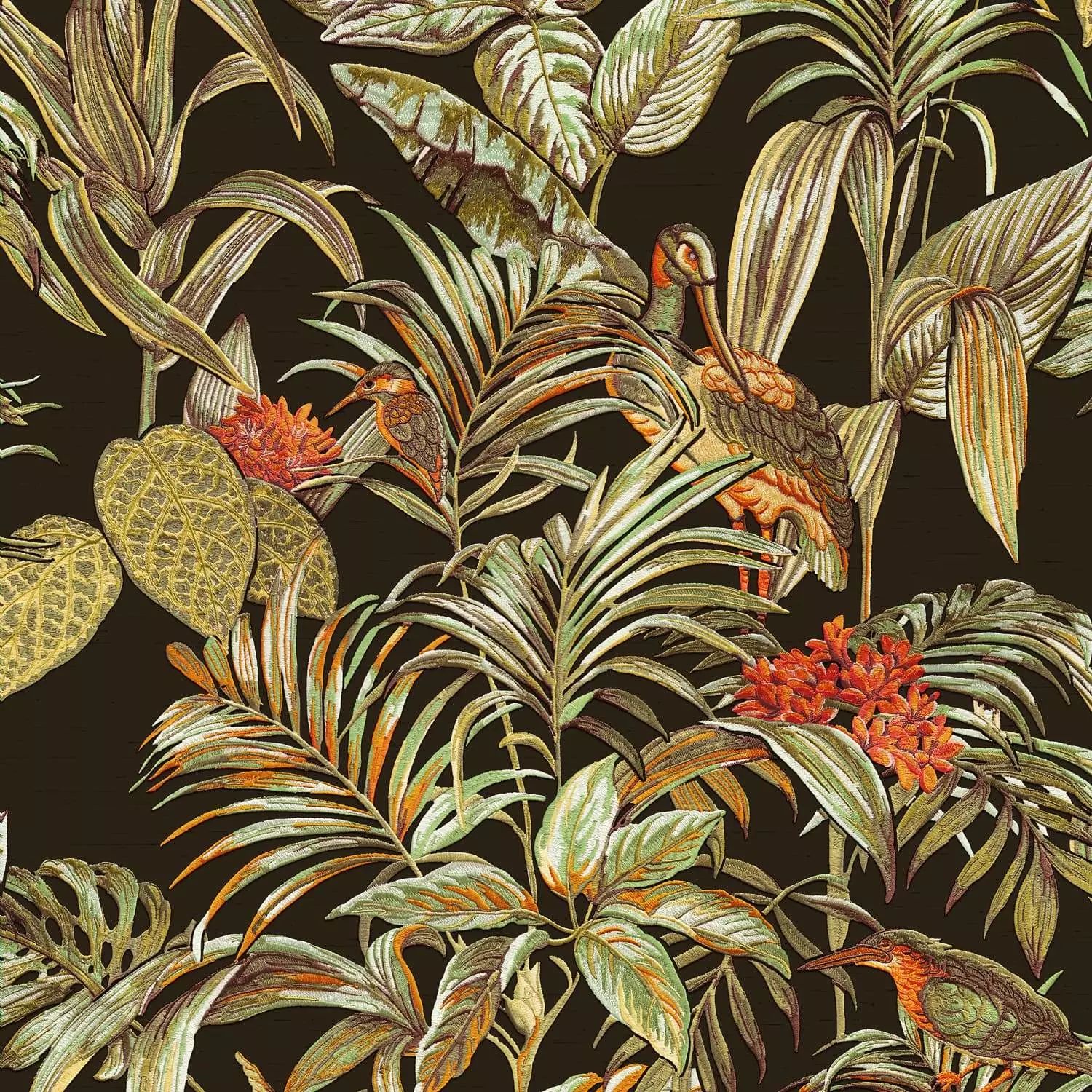 Embellish Birds of Paradise Black Vinyl Wallpaper DE120015