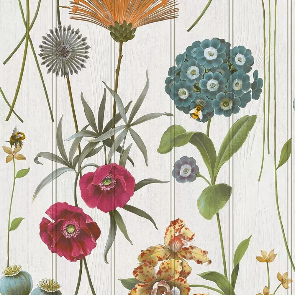 Botanist Hand-Painted Floral White & Multicolour Wallpaper 4770