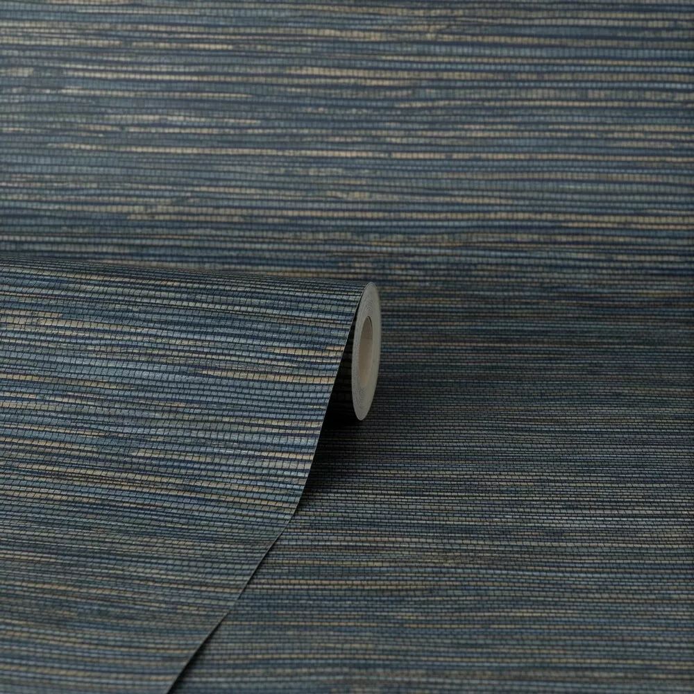 Fusion Texture Navy Blue Metallic Grasscloth Vinyl Wallpaper M1769
