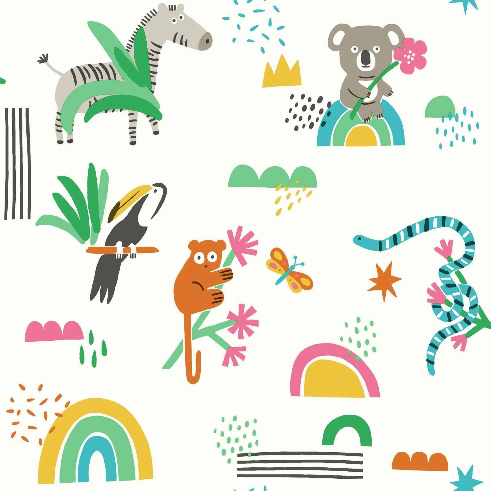 Abstract Animals Multicoloured Children's Bedroom Playroom Nursery Wallpaper 13350