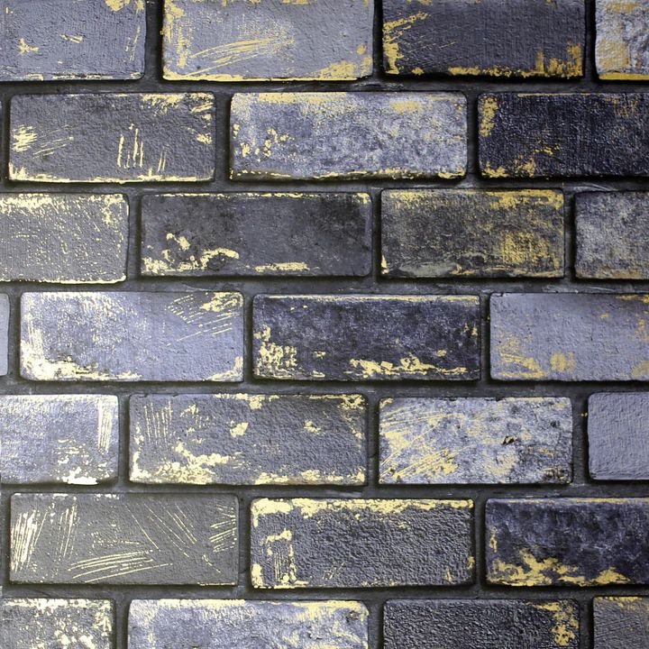 Metallic Brick Effect Navy & Gold Wallpaper 692200