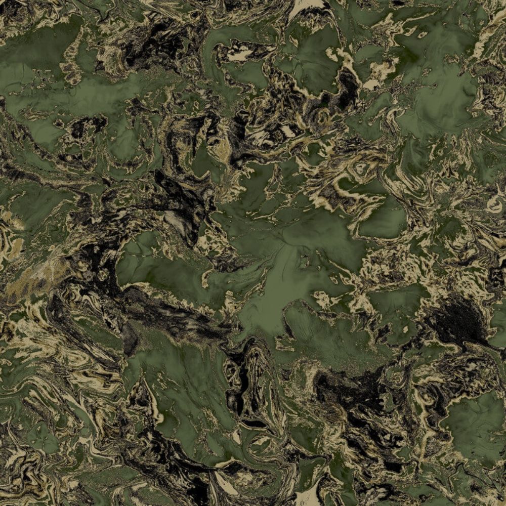 Liquid Swirl Marble Green & Metallic Gold Wallpaper 6358