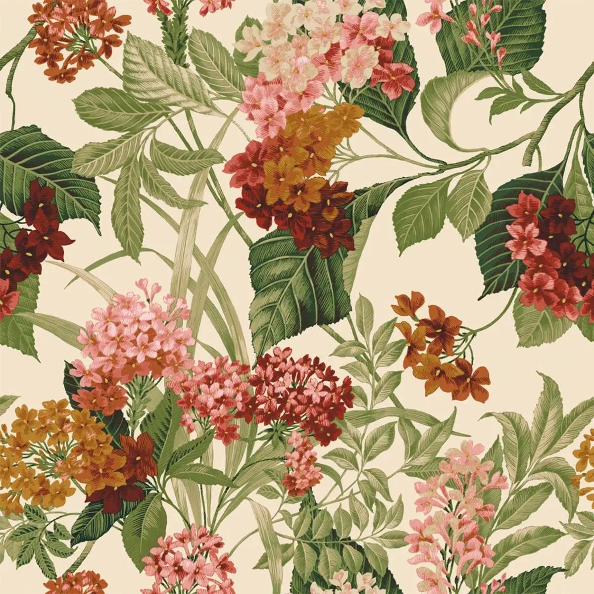 Misaki Japanese Bloom Foral Orange & Sage Wallpaper by Belgravia Decor 2322