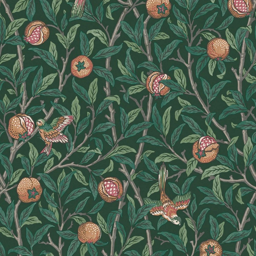 Bird & Pomegranate Deep Green Wallpaper by William Morris 124260