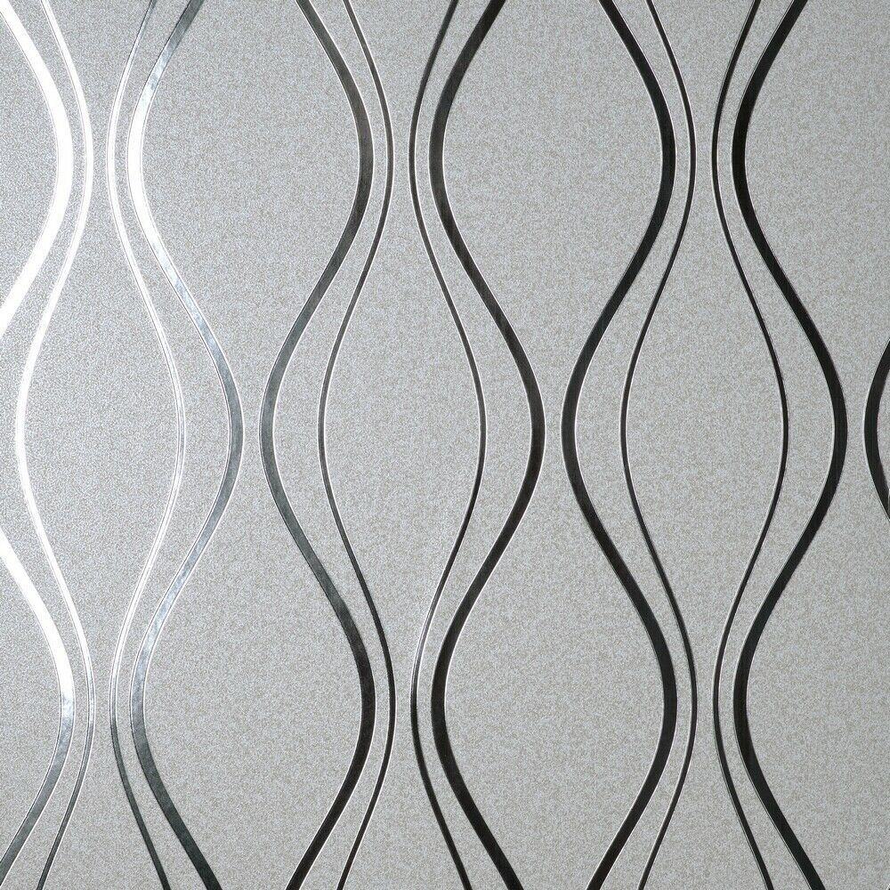 Vymura Platinum Wave Silver Foil Vinyl Wallpaper FD42800