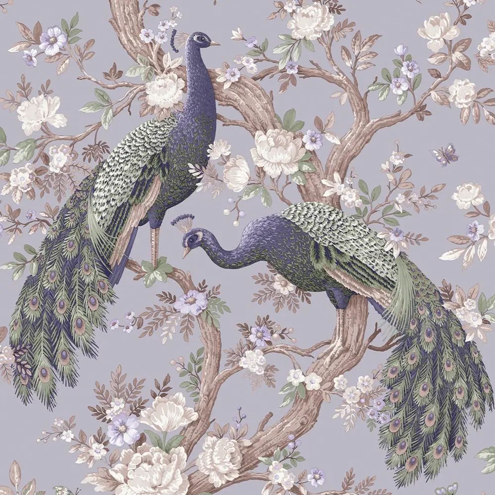 Belvedere Peacocks Pale Iris Laura Ashley Wallpaper 115253