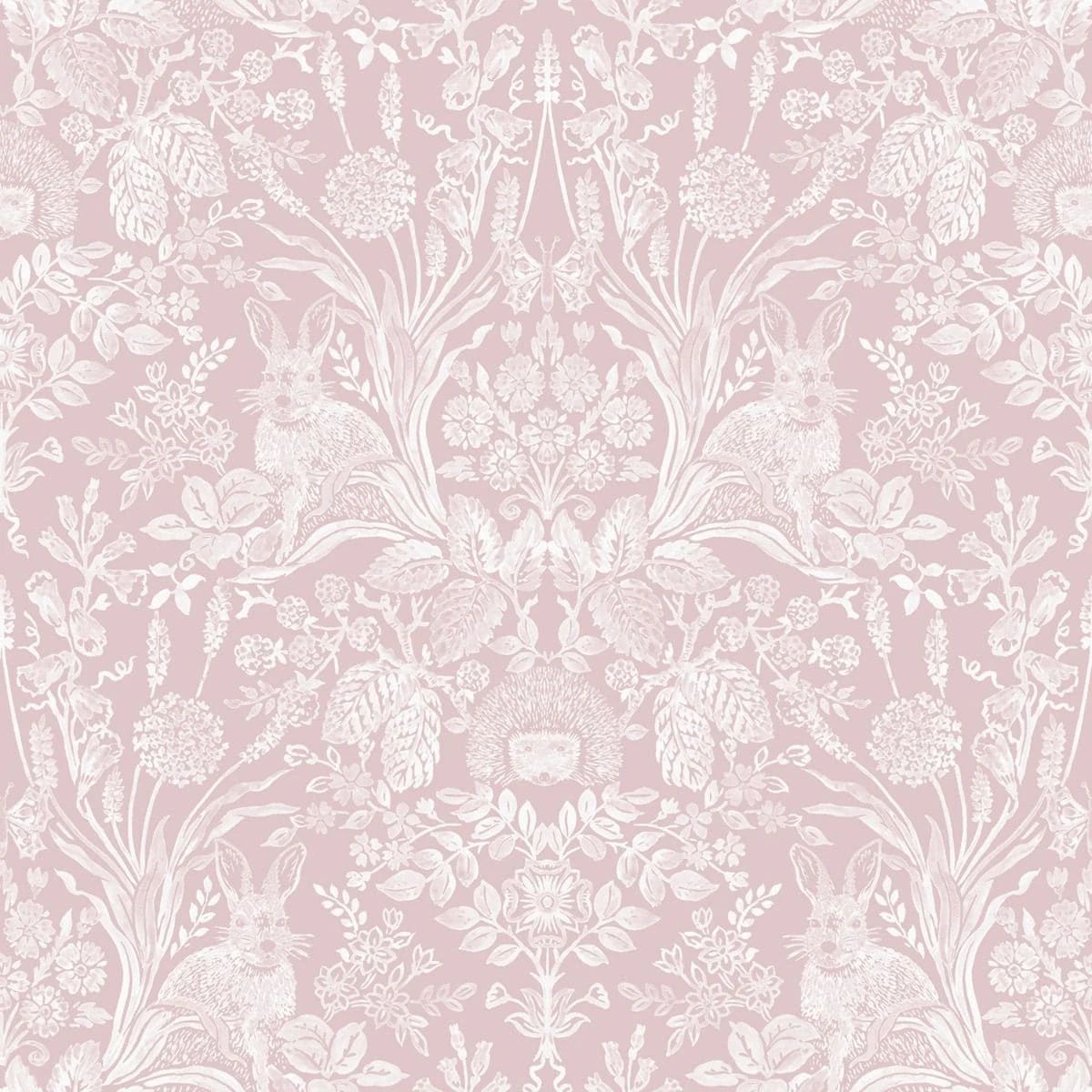 Harlen Woodland Damask Dusky Pink William Morris Style Wallpaper 90161