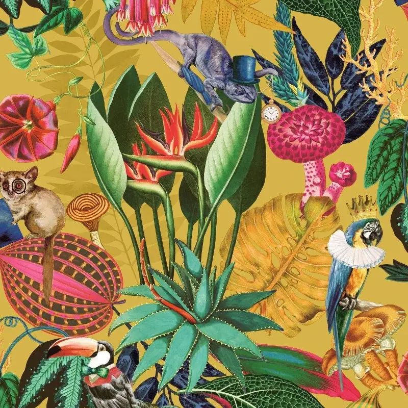 Wonderland Tropical Ochre Conversational Animal Wallpaper 91190