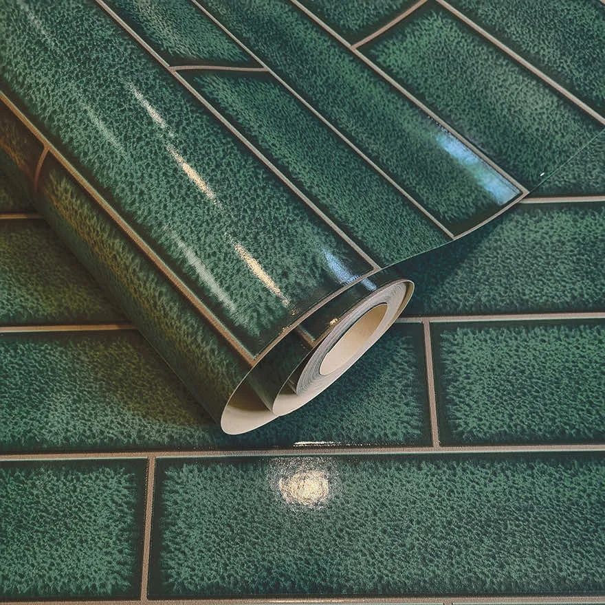 Celadon Gloss Tile Emerald Kitchen & Bathroom Vinyl Wallpaper 89386