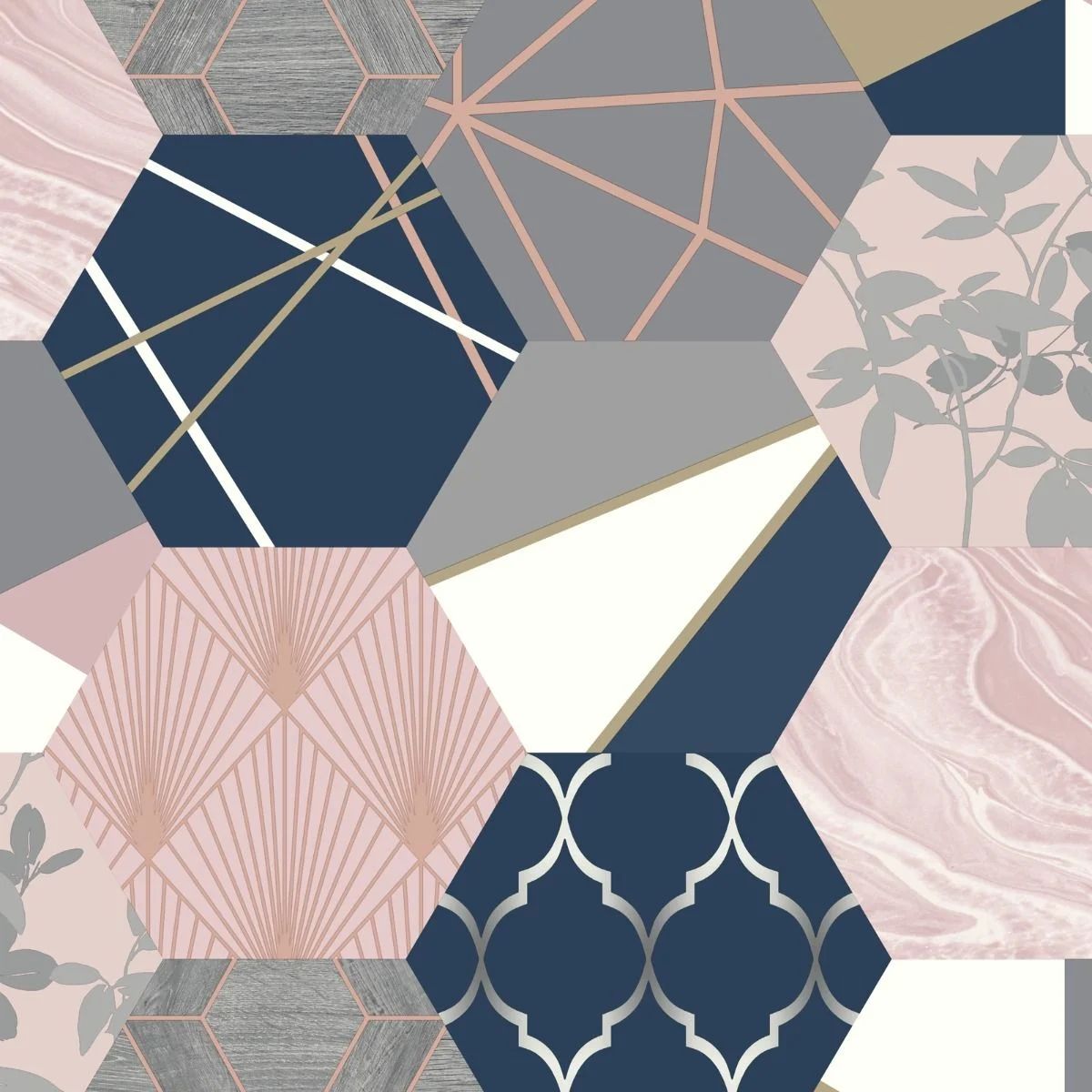 Patchwork Geo Hexagon Navy Wallpaper 215908