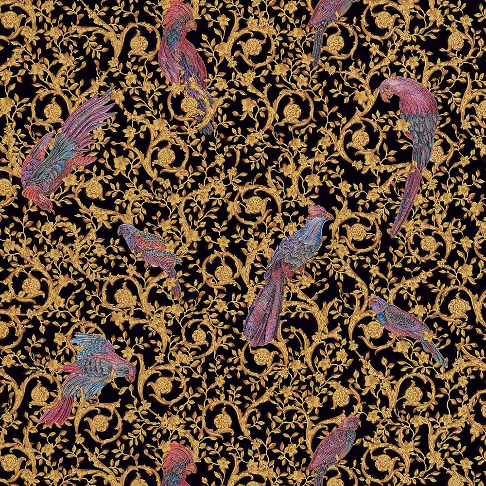Barocco Birds Black & Gold Wallpaper Luxury Vinyl Wallpaper 370531