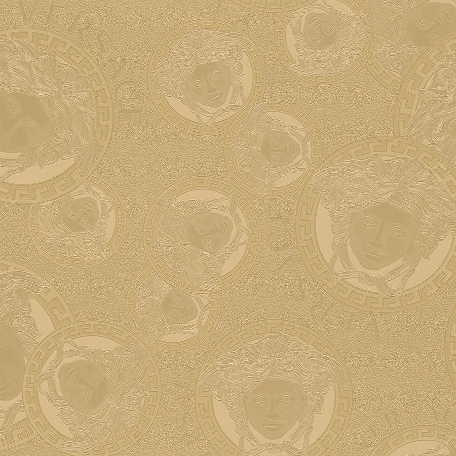 Medusa Heads Metallic Gold Luxury Vinyl Wallpaper 384611 Medusa Heads Metallic Gold Luxury Vinyl Wallpaper 384611