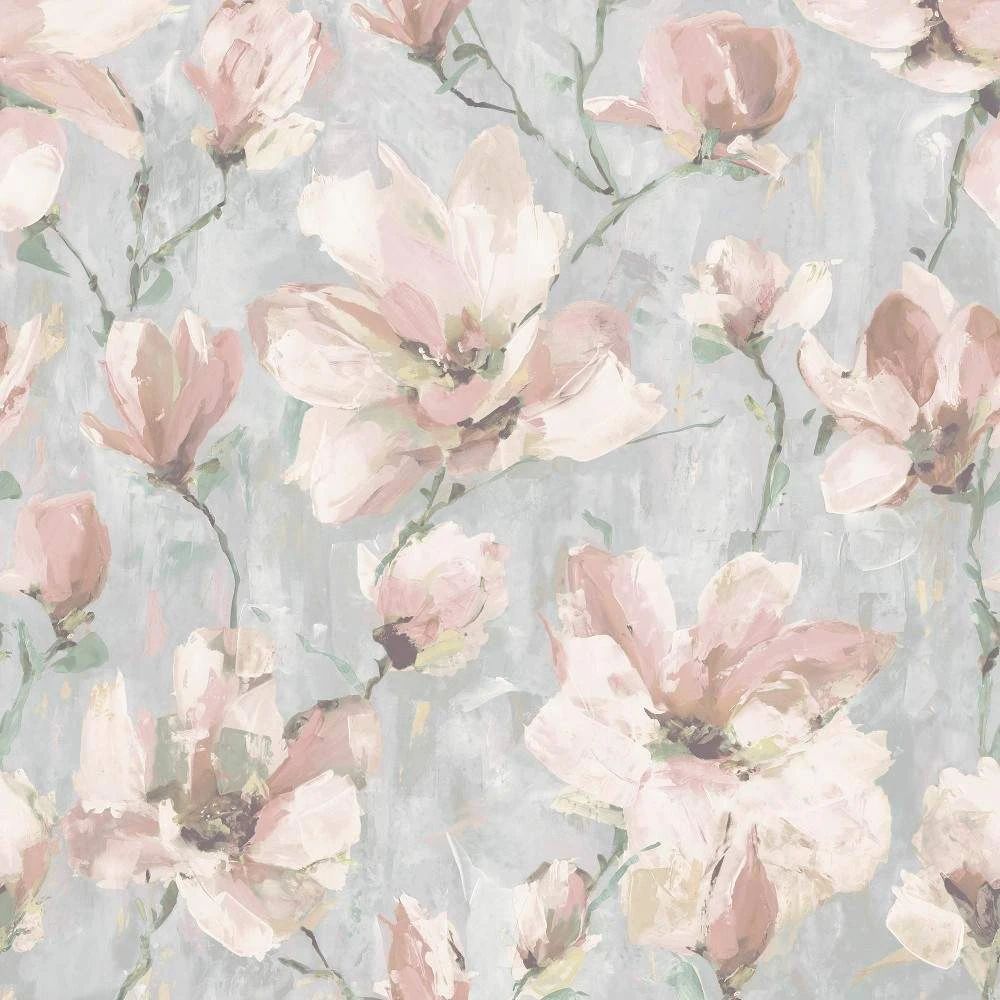 Camilla Floral Grey & Blush Magnolia Flowers Wallpaper 198503