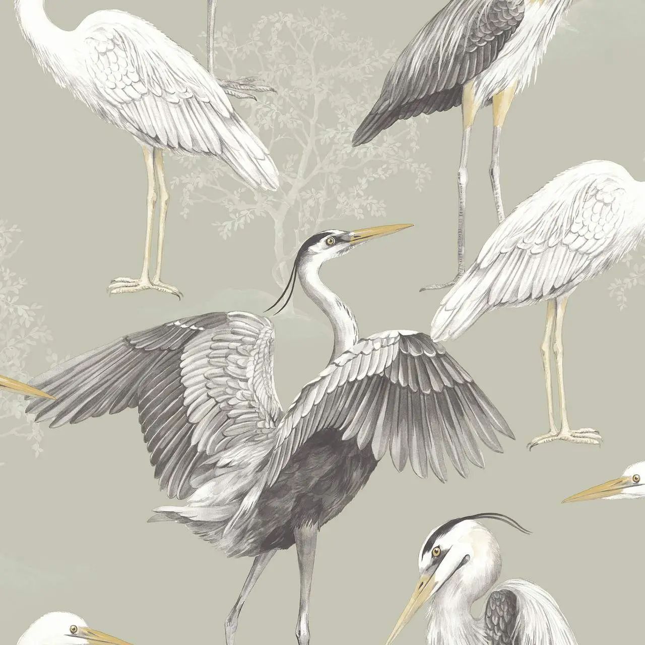 Dimension Heron Bird Sage Green Wallpaper 283951