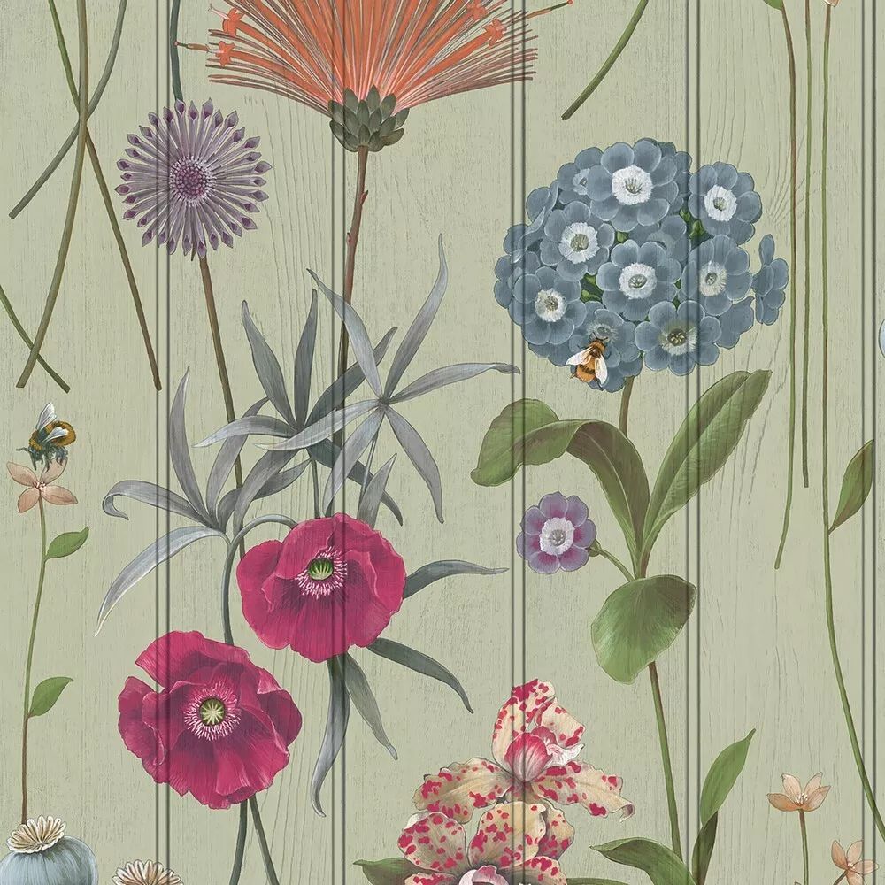 Botanist Hand-Painted Floral Sage Green Wallpaper 4773