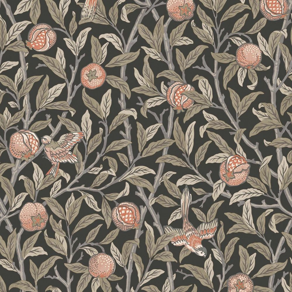 Bird & Pomegranate Charcoal Wallpaper by William Morris 124258