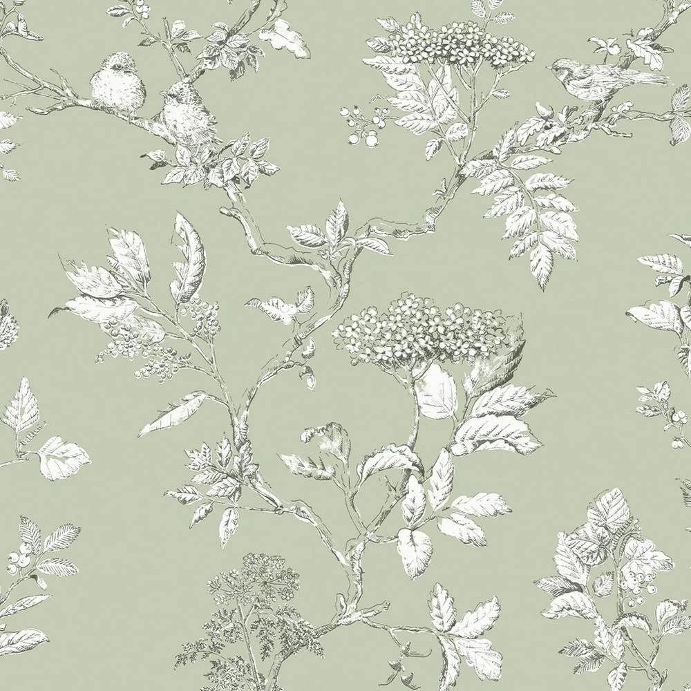 Elderwood Heritage Dainty Flowers Sage Laura Ashley Wallpaper 113348
