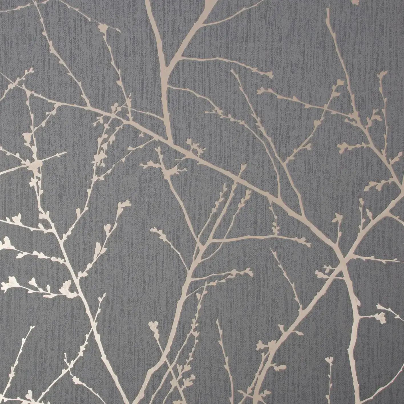 Innocence Twig Charcoal & Copper Calico Textured Wallpaper 108612