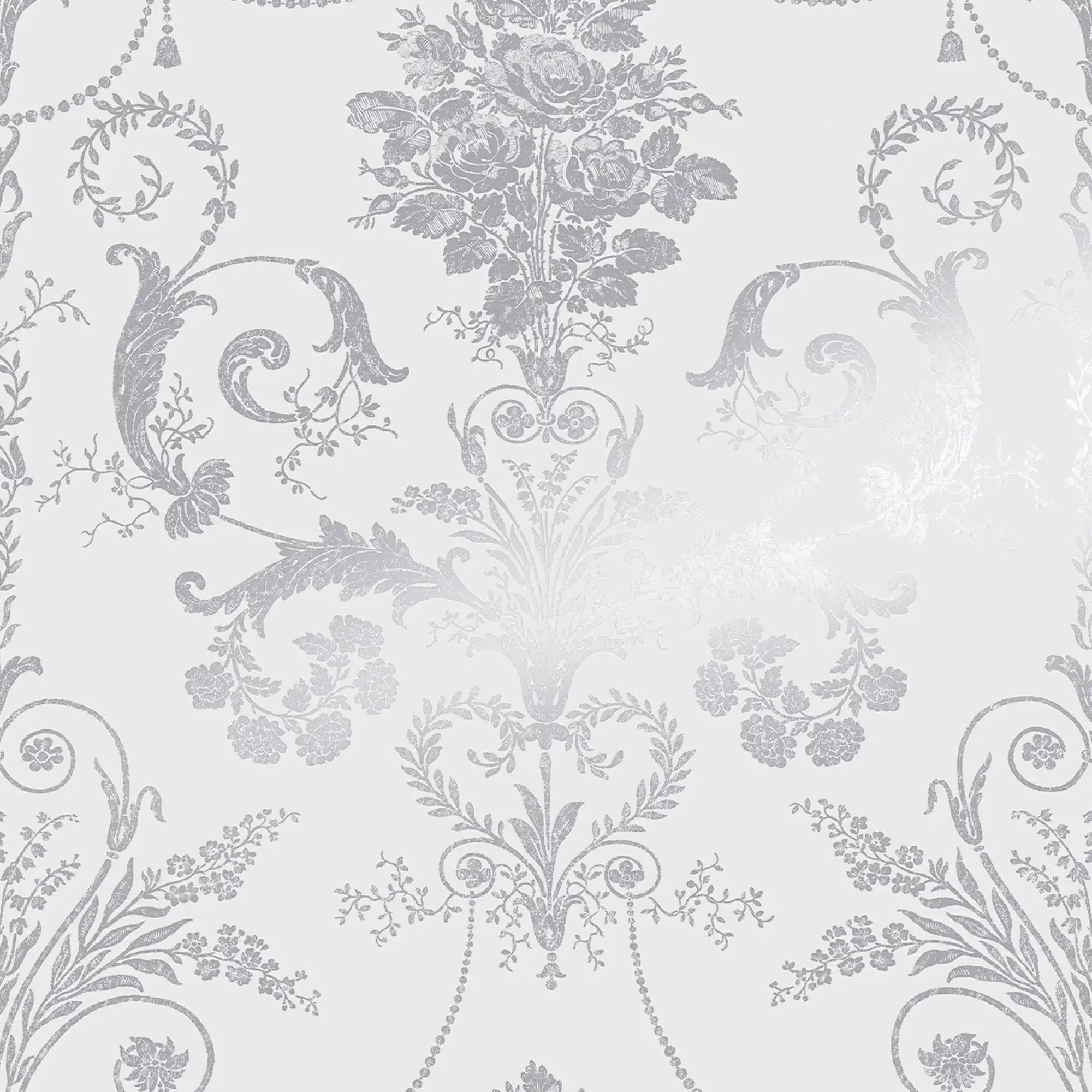 Josette French Toil Damask Metallic Silver Laura Ashley Wallpaper 113379