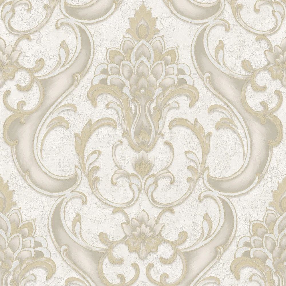 Sonta Damask Gold & Cream Italian Vinyl Wallpaper by Vasari 539769