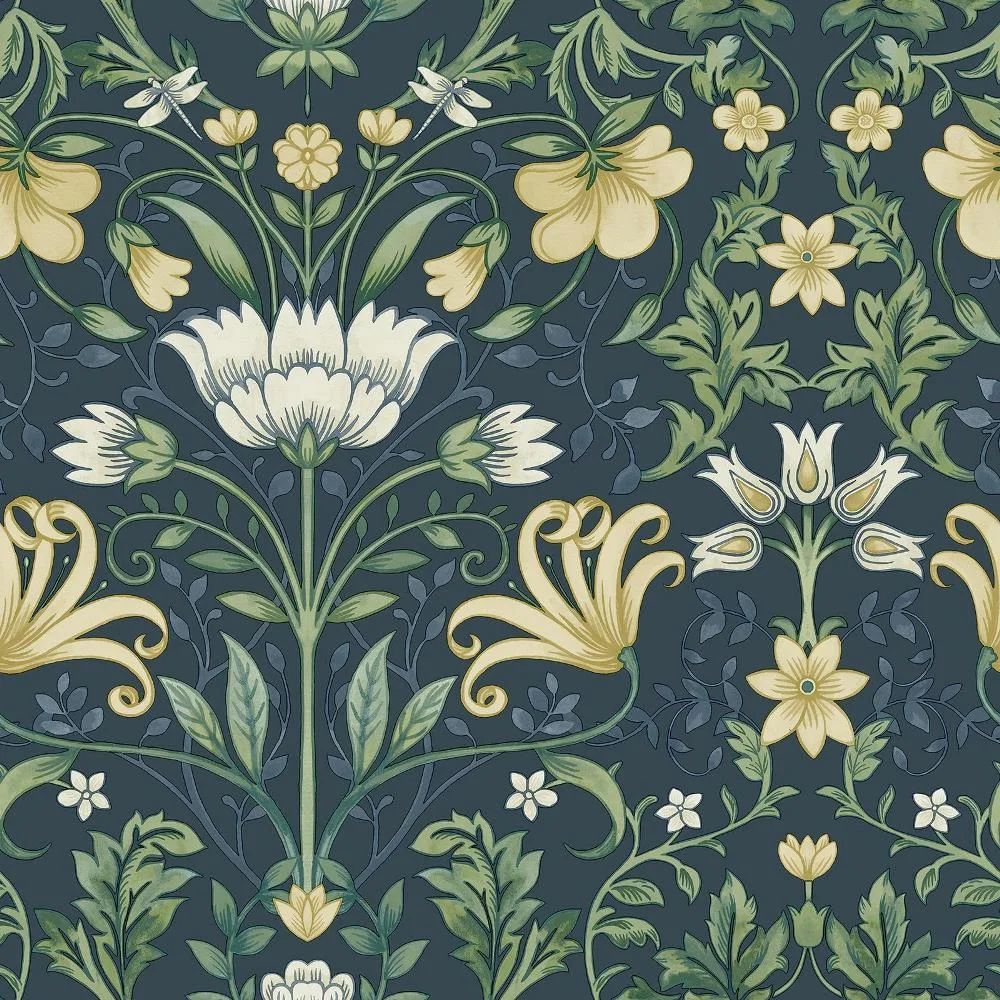 Vintage Floral Navy William Morris Style Wallpaper 13391