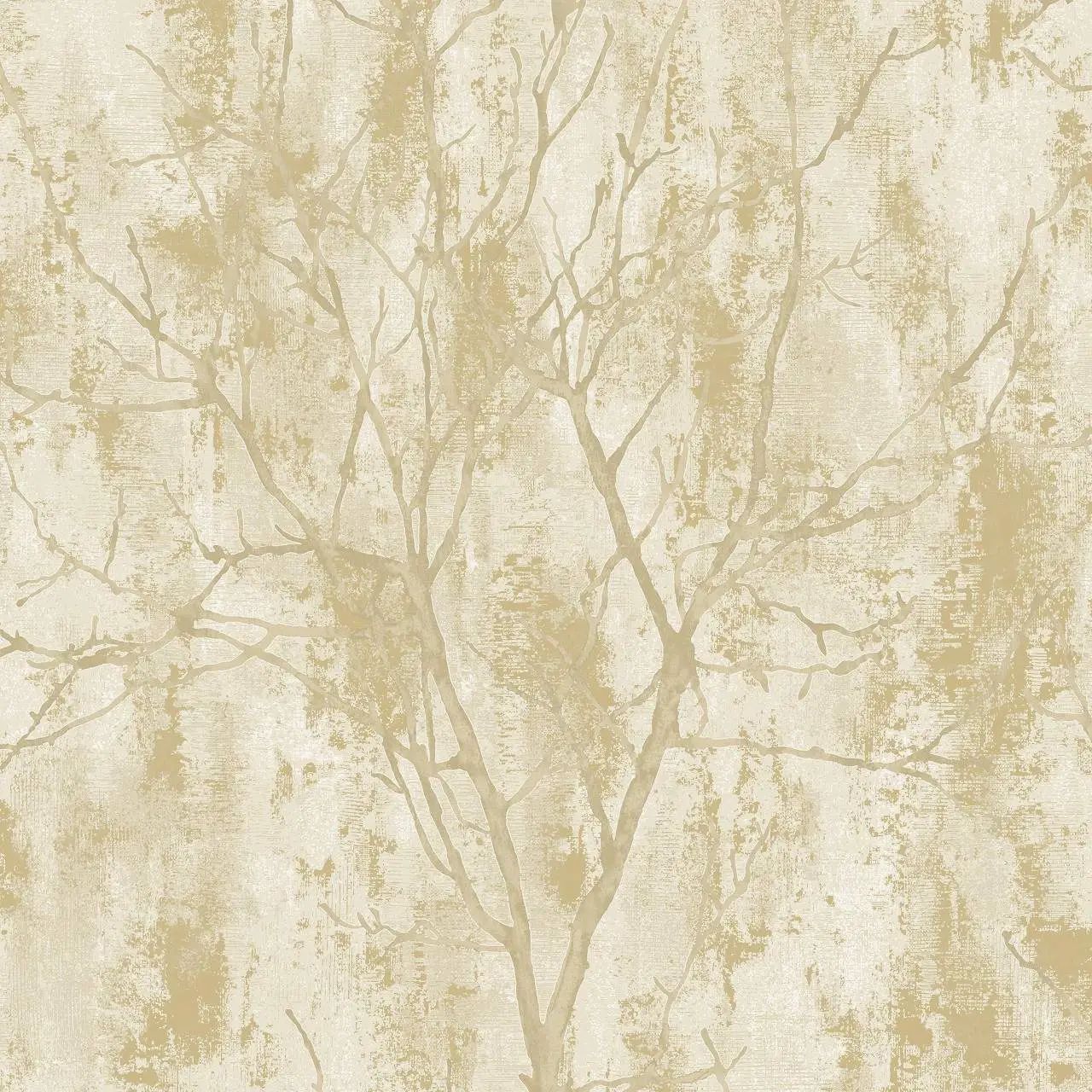 Venetian Tree Cream & Gold Metallic Textured Wallpaper A75701