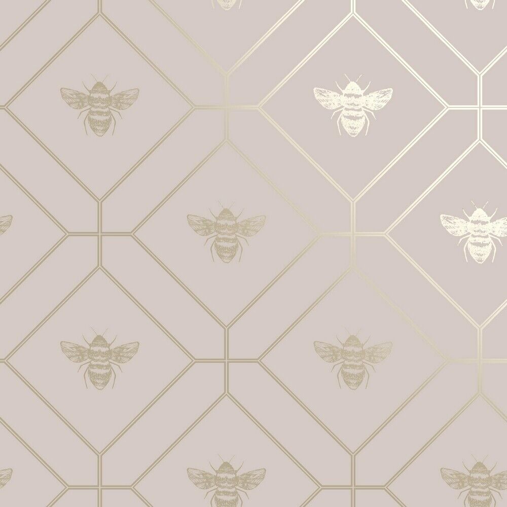 Honeycomb Bee Pink Geometric Metallic Gold Wallpaper 13083