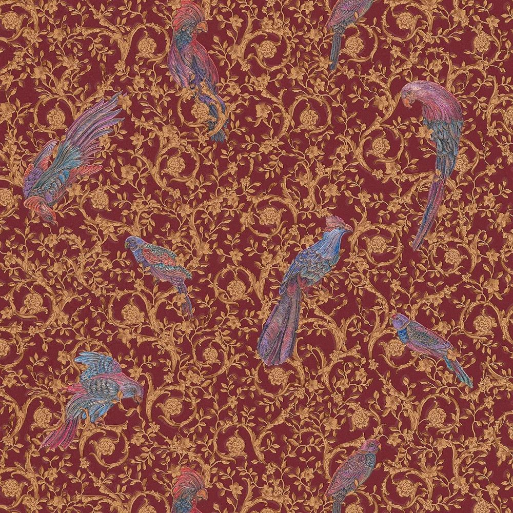 Barocco Birds Red Wallpaper Luxury Vinyl Wallpaper 370534