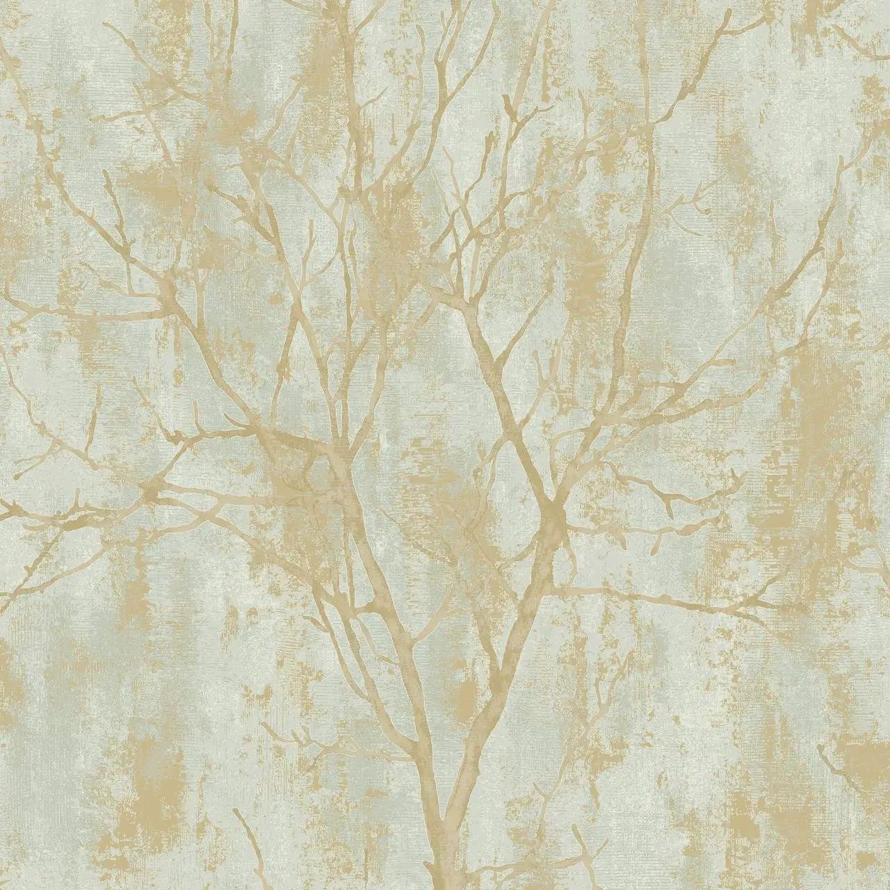 Venetian Tree Green & Gold Metallic Textured Wallpaper A75702