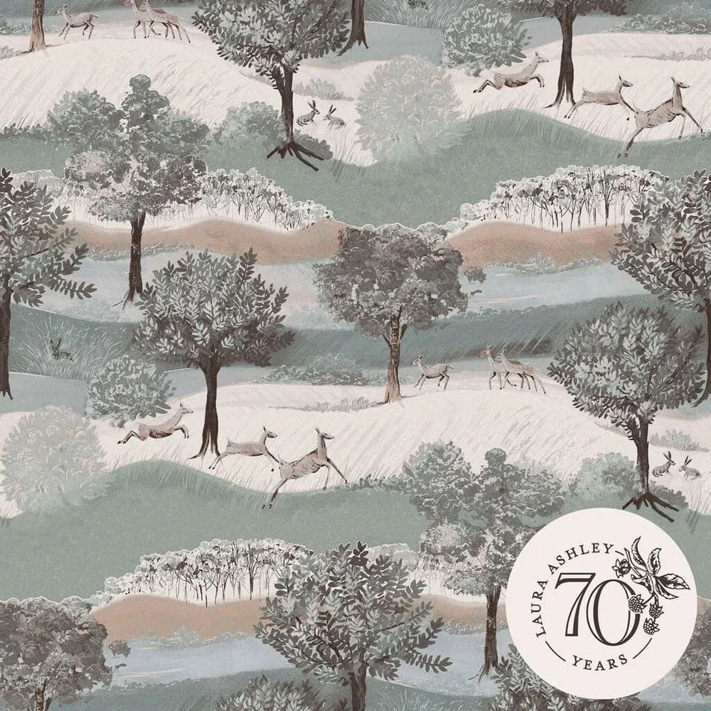 Hartingdon Jade Green Leaping Deer's Laura Ashley Wallpaper 119858