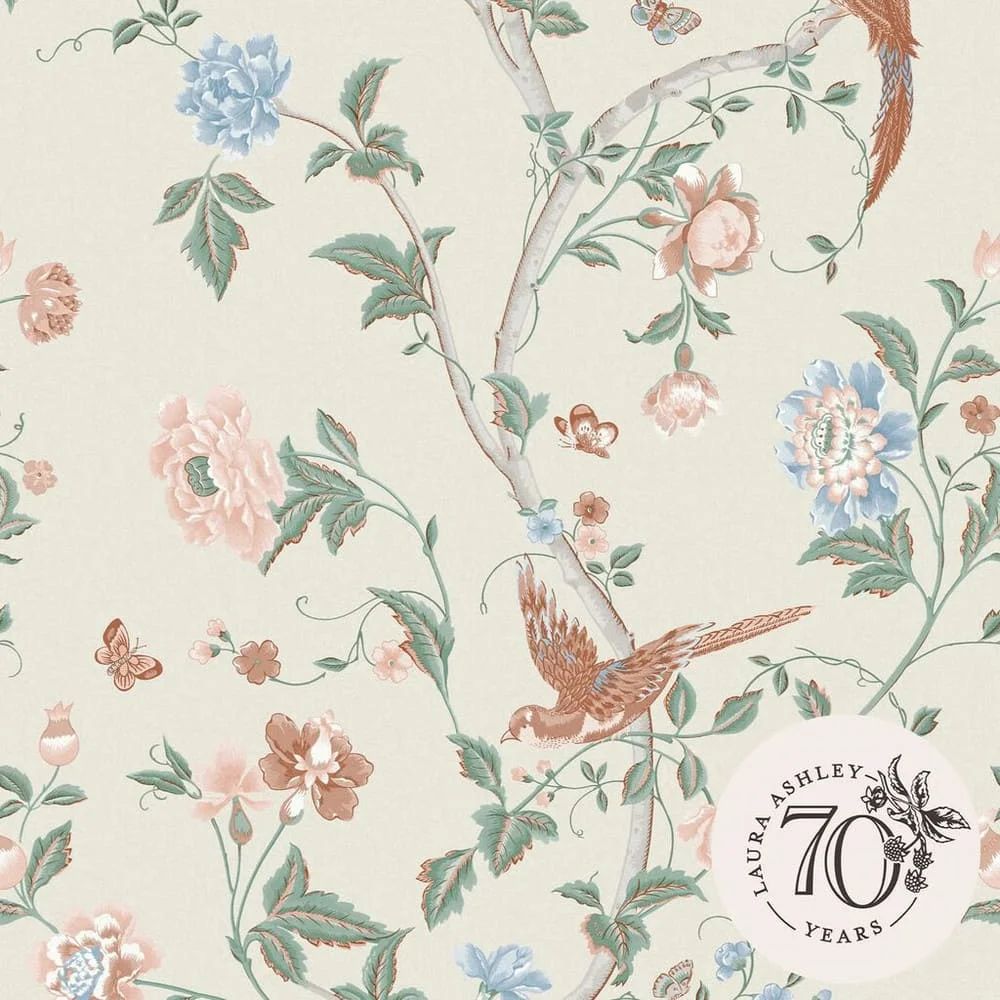 Summer Palace Birds Sage & Apricot Laura Ashley Wallpaper 120133